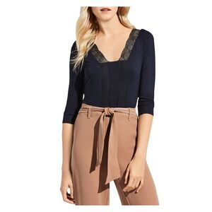 BAILEY44 Womens Navy Lace 3/4 Sleeve Scoop Neck Top S